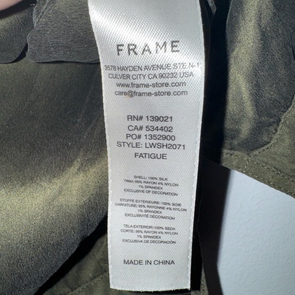 Frame Medium Green Short Sleeve Silk Blouse - Picture 5 of 5